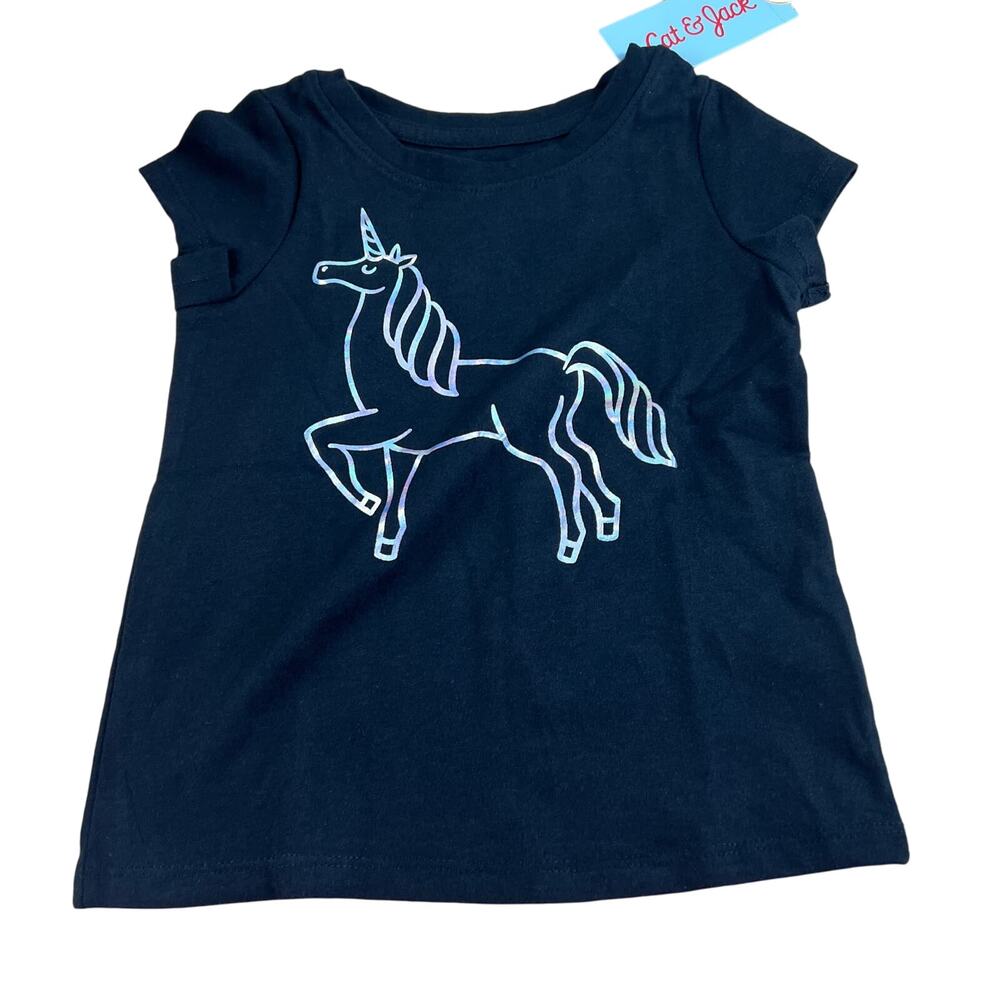 Cat & Jack Toddler Girls Unicorn Short Sleeve Black T-Shirt - Size 2T - NWT